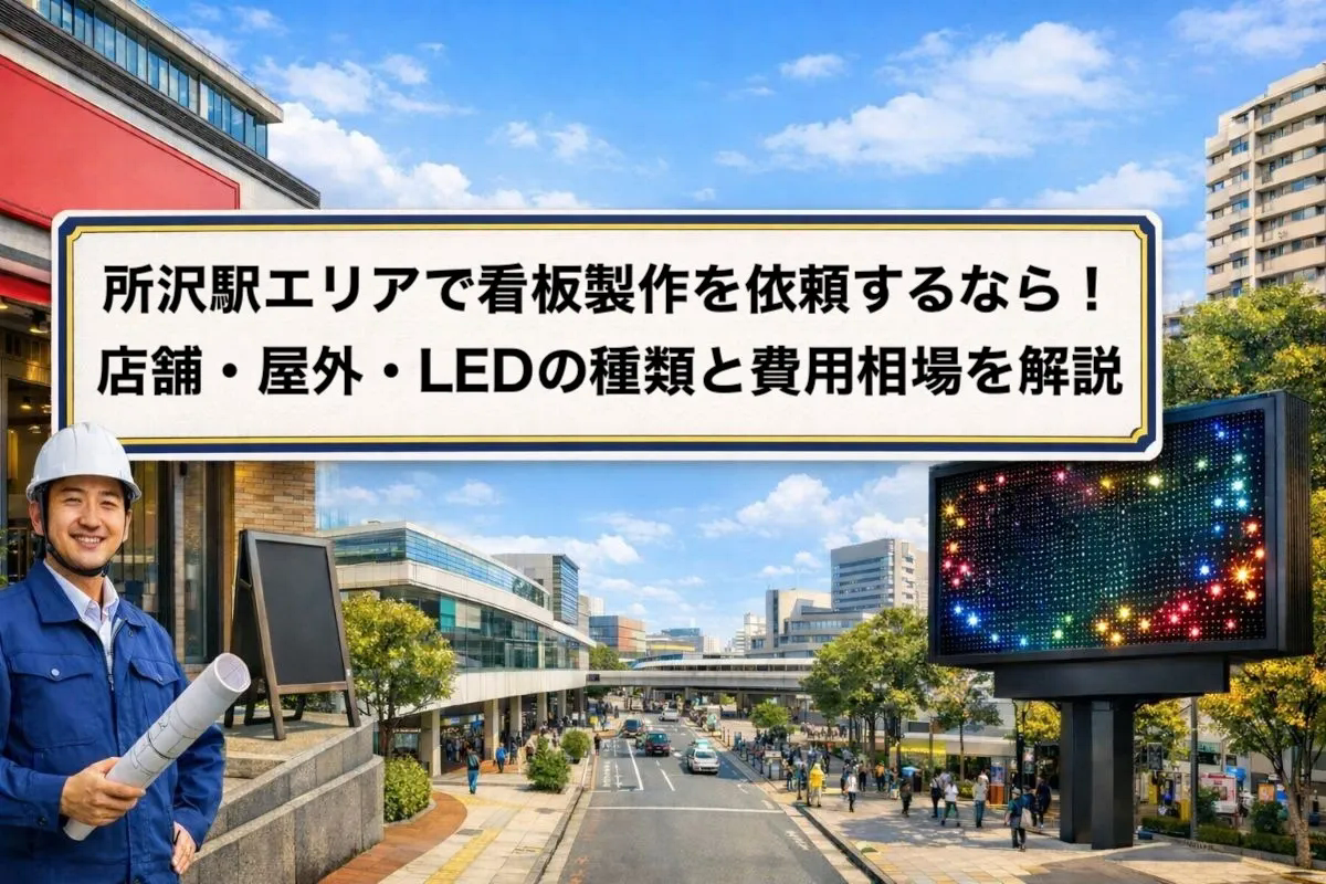 所沢駅エリアで看板製作を依頼するなら！店舗・屋外・LEDの種類と費用相場を解説