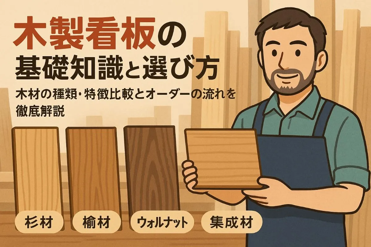 看板製作に木を使う基礎知識と選び方完全ガイド｜主要木材の特徴比較とオーダー手順・価格相場まで徹底解説